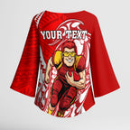 Personalized Gold Coast Suns Kimono Sleeve Blouse Polynesian Tribal Sun Mascot With Hibiscus Floral Art