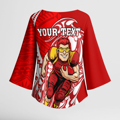 Personalized Gold Coast Suns Kimono Sleeve Blouse Polynesian Tribal Sun Mascot With Hibiscus Floral Art