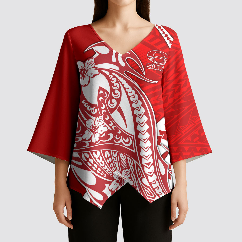 Personalized Gold Coast Suns Kimono Sleeve Blouse Polynesian Tribal Sun Mascot With Hibiscus Floral Art