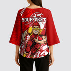 Personalized Gold Coast Suns Kimono Sleeve Blouse Polynesian Tribal Sun Mascot With Hibiscus Floral Art