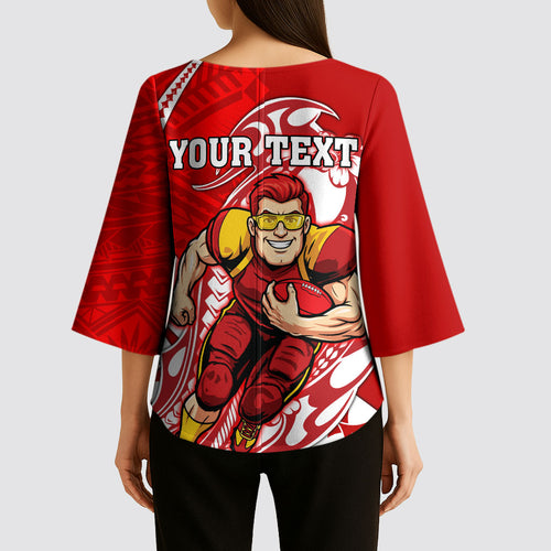 Personalized Gold Coast Suns Kimono Sleeve Blouse Polynesian Tribal Sun Mascot With Hibiscus Floral Art
