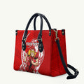 Personalized Gold Coast Suns Leather Bag Polynesian Tribal Sun Mascot With Hibiscus Floral Art
