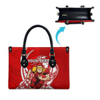 Personalized Gold Coast Suns Leather Bag Polynesian Tribal Sun Mascot With Hibiscus Floral Art