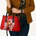 Personalized Gold Coast Suns Leather Bag Polynesian Tribal Sun Mascot With Hibiscus Floral Art
