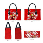 Personalized Gold Coast Suns Leather Bag Polynesian Tribal Sun Mascot With Hibiscus Floral Art
