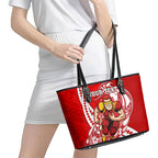Personalized Gold Coast Suns Leather Tote Bag Polynesian Tribal Sun Mascot With Hibiscus Floral Art