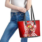 Personalized Gold Coast Suns Leather Tote Bag Polynesian Tribal Sun Mascot With Hibiscus Floral Art
