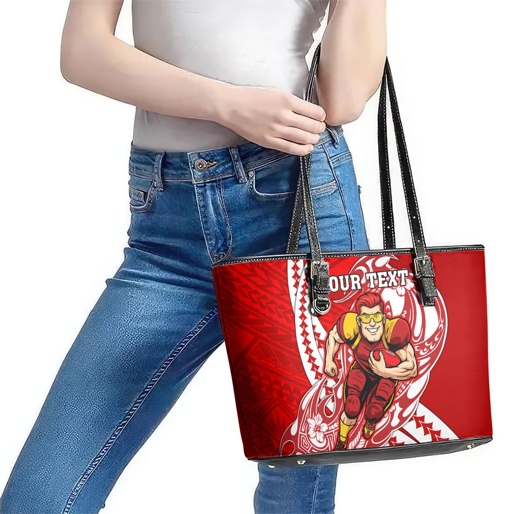 Personalized Gold Coast Suns Leather Tote Bag Polynesian Tribal Sun Mascot With Hibiscus Floral Art