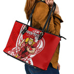 Personalized Gold Coast Suns Leather Tote Bag Polynesian Tribal Sun Mascot With Hibiscus Floral Art