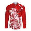 Personalized Gold Coast Suns Long Sleeve Button Shirt Polynesian Tribal Sun Mascot With Hibiscus Floral Art