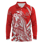 Personalized Gold Coast Suns Long Sleeve Polo Shirt Polynesian Tribal Sun Mascot With Hibiscus Floral Art