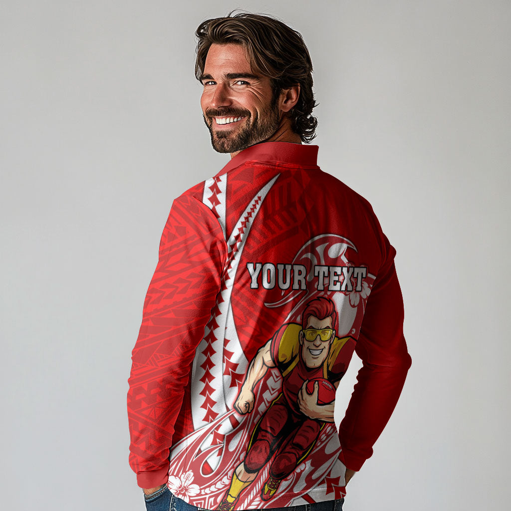 Personalized Gold Coast Suns Long Sleeve Polo Shirt Polynesian Tribal Sun Mascot With Hibiscus Floral Art