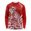 Personalized Gold Coast Suns Long Sleeve Shirt Polynesian Tribal Sun Mascot With Hibiscus Floral Art