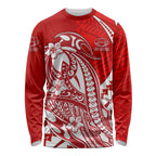 Personalized Gold Coast Suns Long Sleeve Shirt Polynesian Tribal Sun Mascot With Hibiscus Floral Art