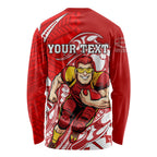 Personalized Gold Coast Suns Long Sleeve Shirt Polynesian Tribal Sun Mascot With Hibiscus Floral Art