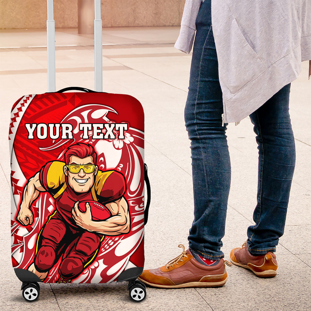 Personalized Gold Coast Suns Luggage Cover Polynesian Tribal Sun Mascot With Hibiscus Floral Art