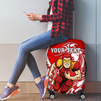 Personalized Gold Coast Suns Luggage Cover Polynesian Tribal Sun Mascot With Hibiscus Floral Art
