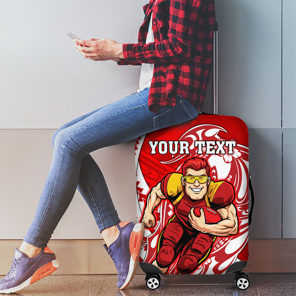 Personalized Gold Coast Suns Luggage Cover Polynesian Tribal Sun Mascot With Hibiscus Floral Art