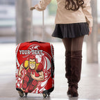 Personalized Gold Coast Suns Luggage Cover Polynesian Tribal Sun Mascot With Hibiscus Floral Art