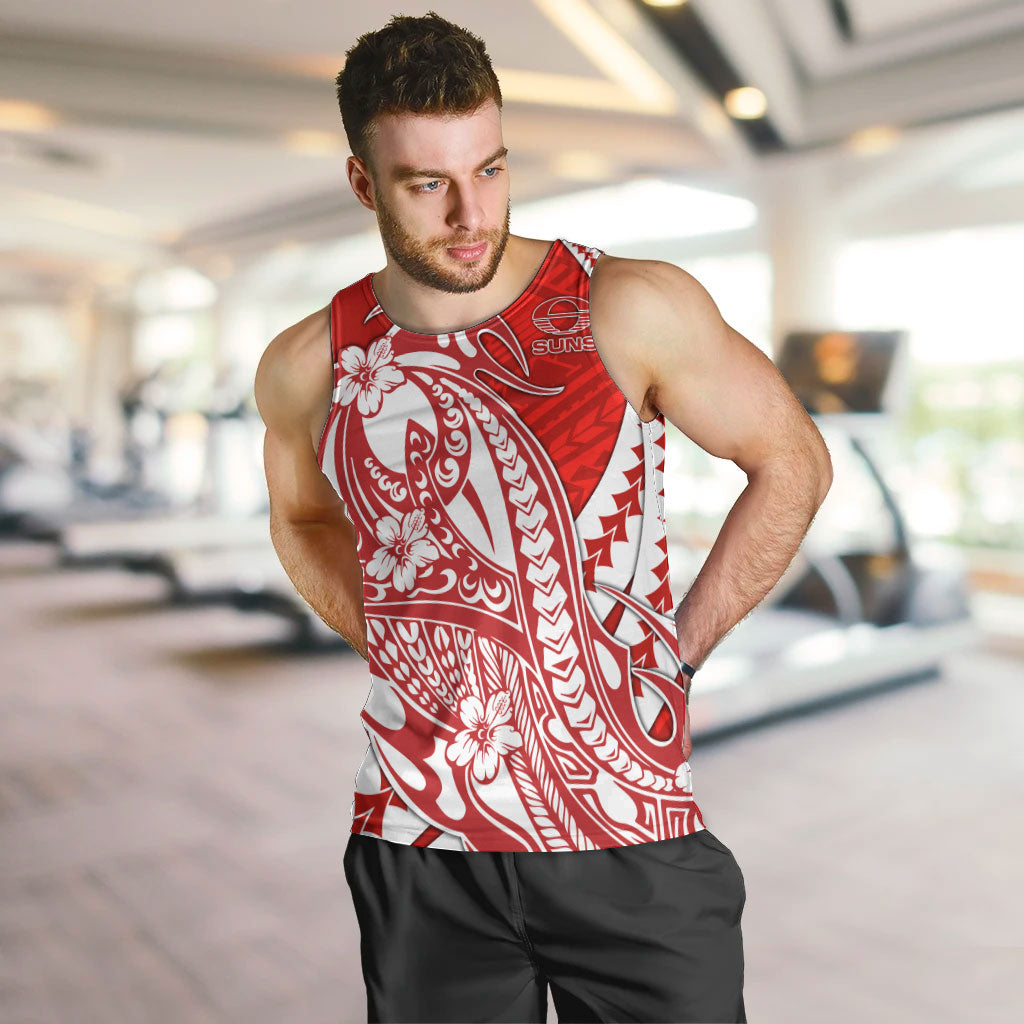 Personalized Gold Coast Suns Men Tank Top Polynesian Tribal Sun Mascot With Hibiscus Floral Art