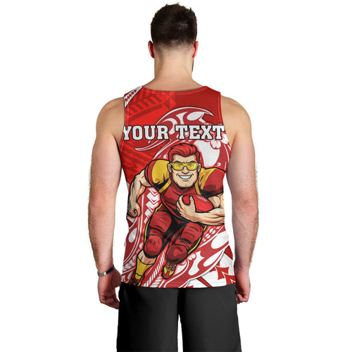 Personalized Gold Coast Suns Men Tank Top Polynesian Tribal Sun Mascot With Hibiscus Floral Art