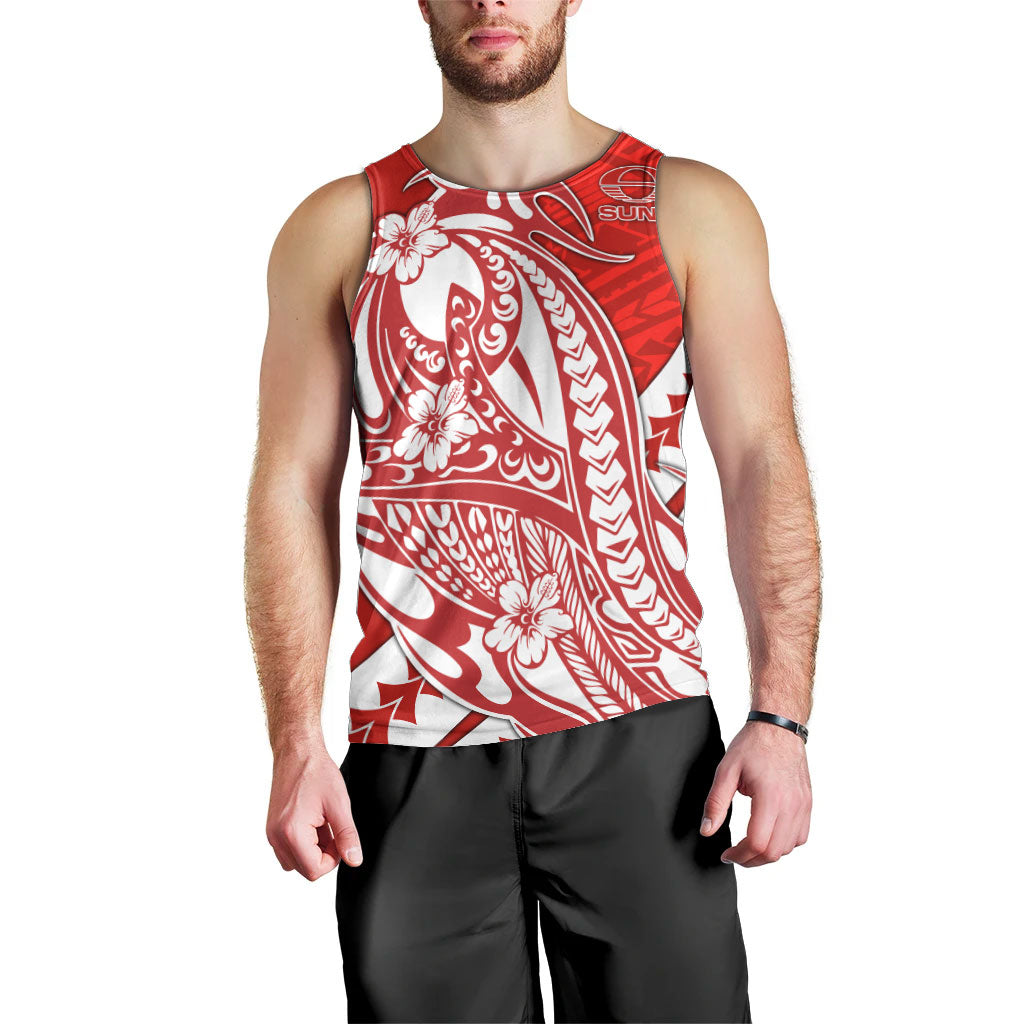 Personalized Gold Coast Suns Men Tank Top Polynesian Tribal Sun Mascot With Hibiscus Floral Art