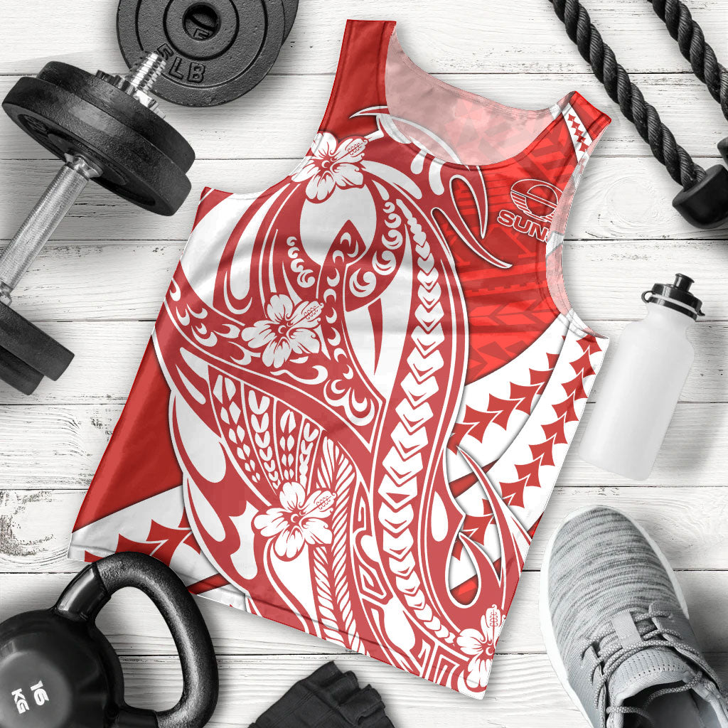 Personalized Gold Coast Suns Men Tank Top Polynesian Tribal Sun Mascot With Hibiscus Floral Art