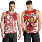 Personalized Gold Coast Suns Men Tank Top Polynesian Tribal Sun Mascot With Hibiscus Floral Art