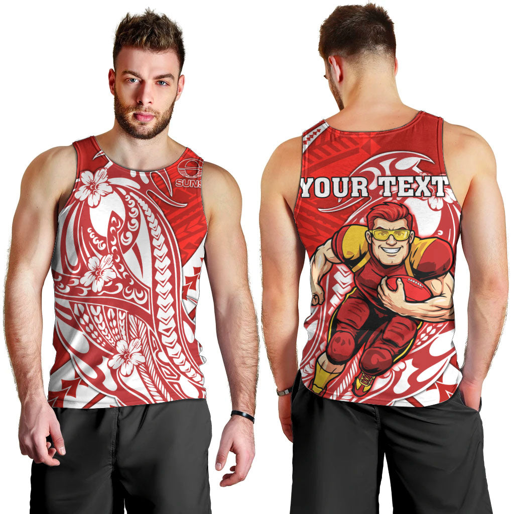 Personalized Gold Coast Suns Men Tank Top Polynesian Tribal Sun Mascot With Hibiscus Floral Art