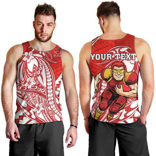 Personalized Gold Coast Suns Men Tank Top Polynesian Tribal Sun Mascot With Hibiscus Floral Art