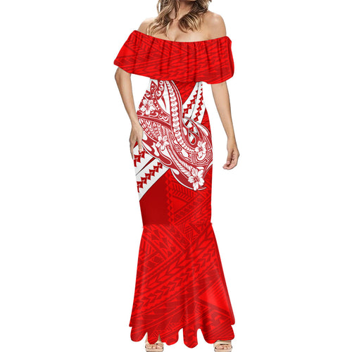 Personalized Gold Coast Suns Mermaid Dress Polynesian Tribal Sun Mascot With Hibiscus Floral Art