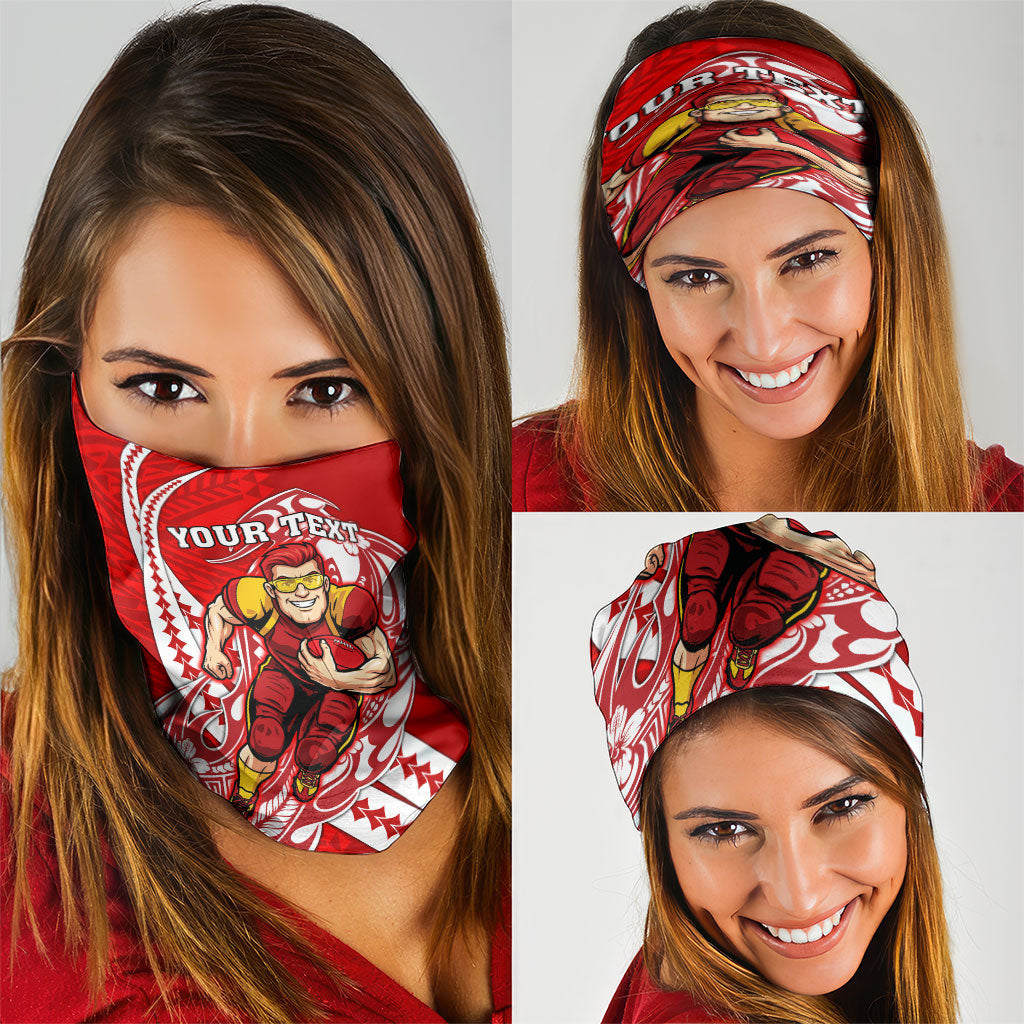 Personalized Gold Coast Suns Neck Gaiter Polynesian Tribal Sun Mascot With Hibiscus Floral Art