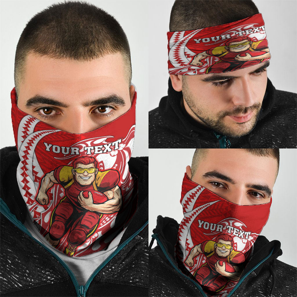 Personalized Gold Coast Suns Neck Gaiter Polynesian Tribal Sun Mascot With Hibiscus Floral Art