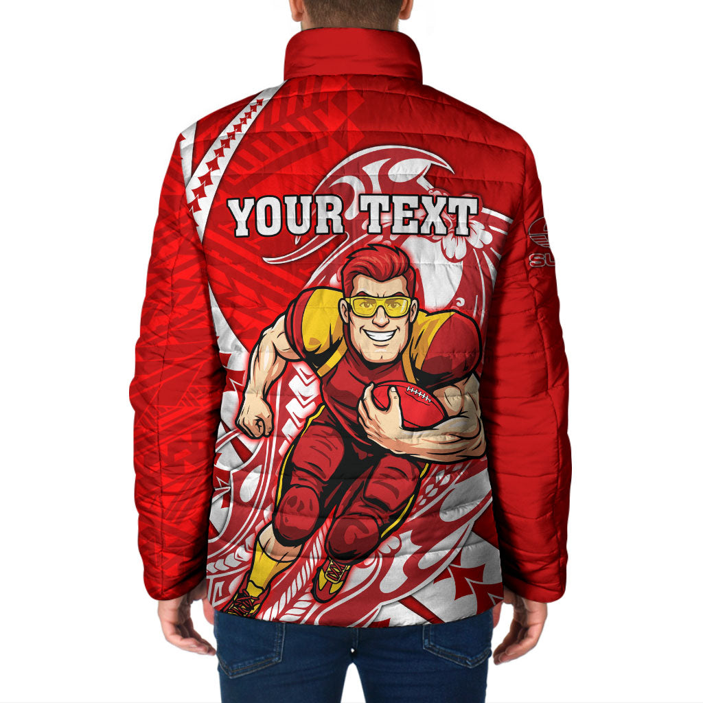 Personalized Gold Coast Suns Padded Jacket Polynesian Tribal Sun Mascot With Hibiscus Floral Art