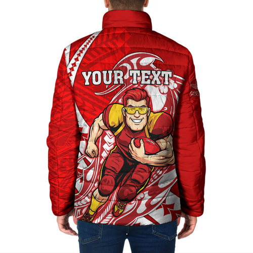 Personalized Gold Coast Suns Padded Jacket Polynesian Tribal Sun Mascot With Hibiscus Floral Art
