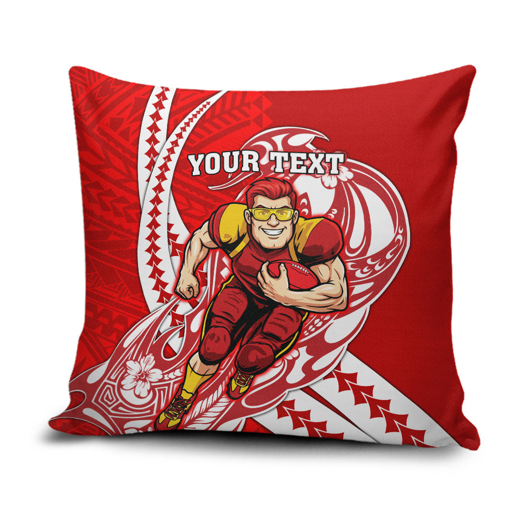 Personalized Gold Coast Suns Pillow Cover Polynesian Tribal Sun Mascot With Hibiscus Floral Art