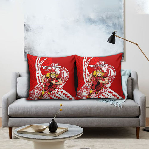 Personalized Gold Coast Suns Pillow Cover Polynesian Tribal Sun Mascot With Hibiscus Floral Art