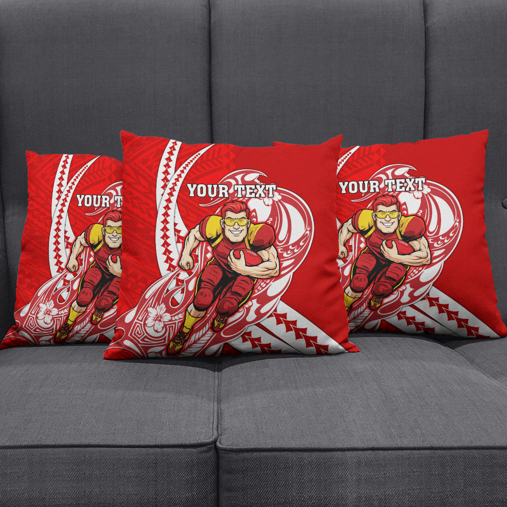 Personalized Gold Coast Suns Pillow Cover Polynesian Tribal Sun Mascot With Hibiscus Floral Art