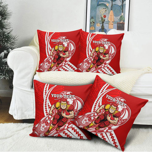 Personalized Gold Coast Suns Pillow Cover Polynesian Tribal Sun Mascot With Hibiscus Floral Art
