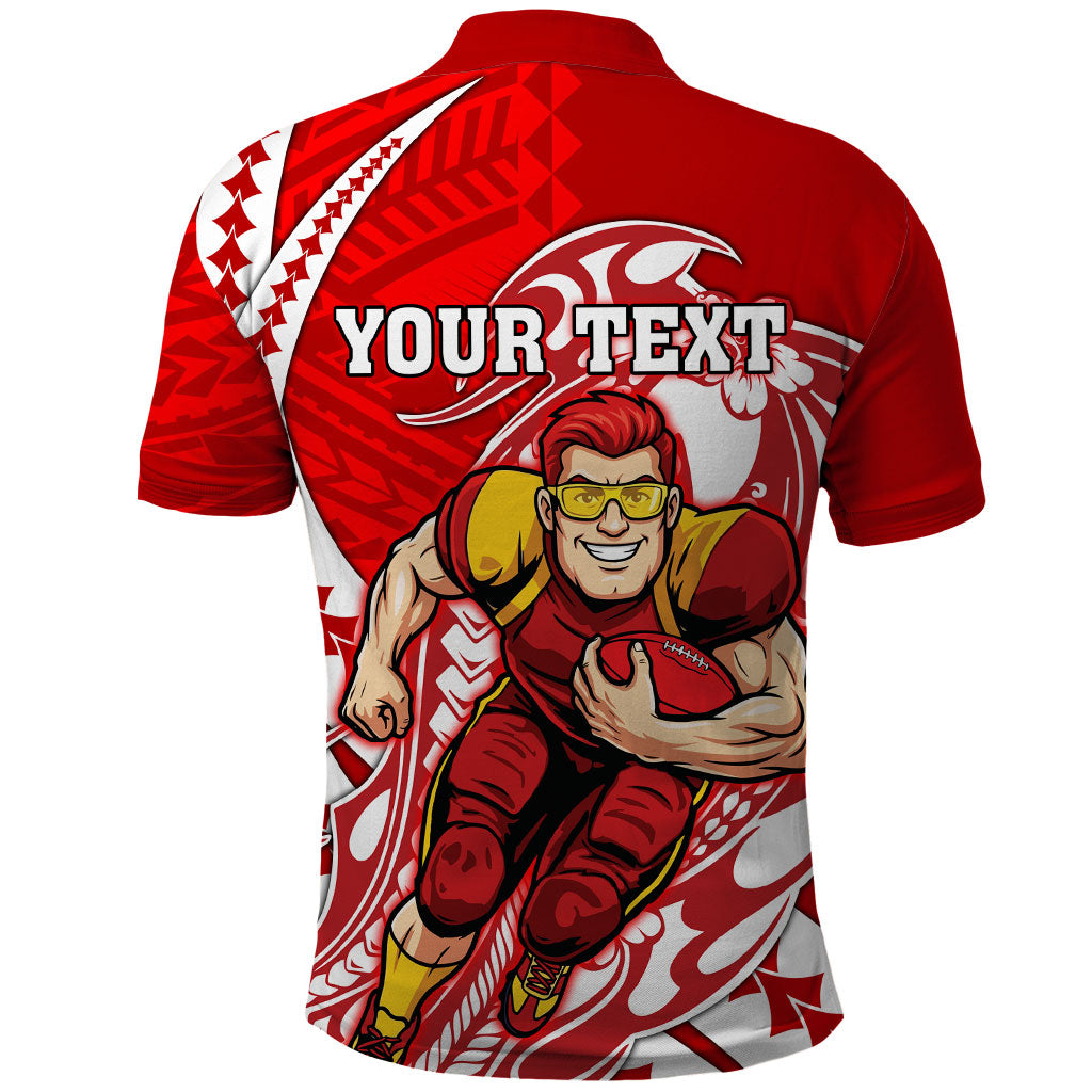 Personalized Gold Coast Suns Polo Shirt Polynesian Tribal Sun Mascot With Hibiscus Floral Art
