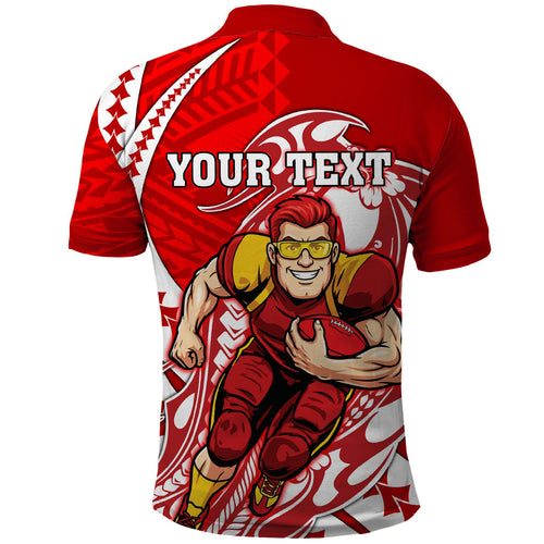 Personalized Gold Coast Suns Polo Shirt Polynesian Tribal Sun Mascot With Hibiscus Floral Art