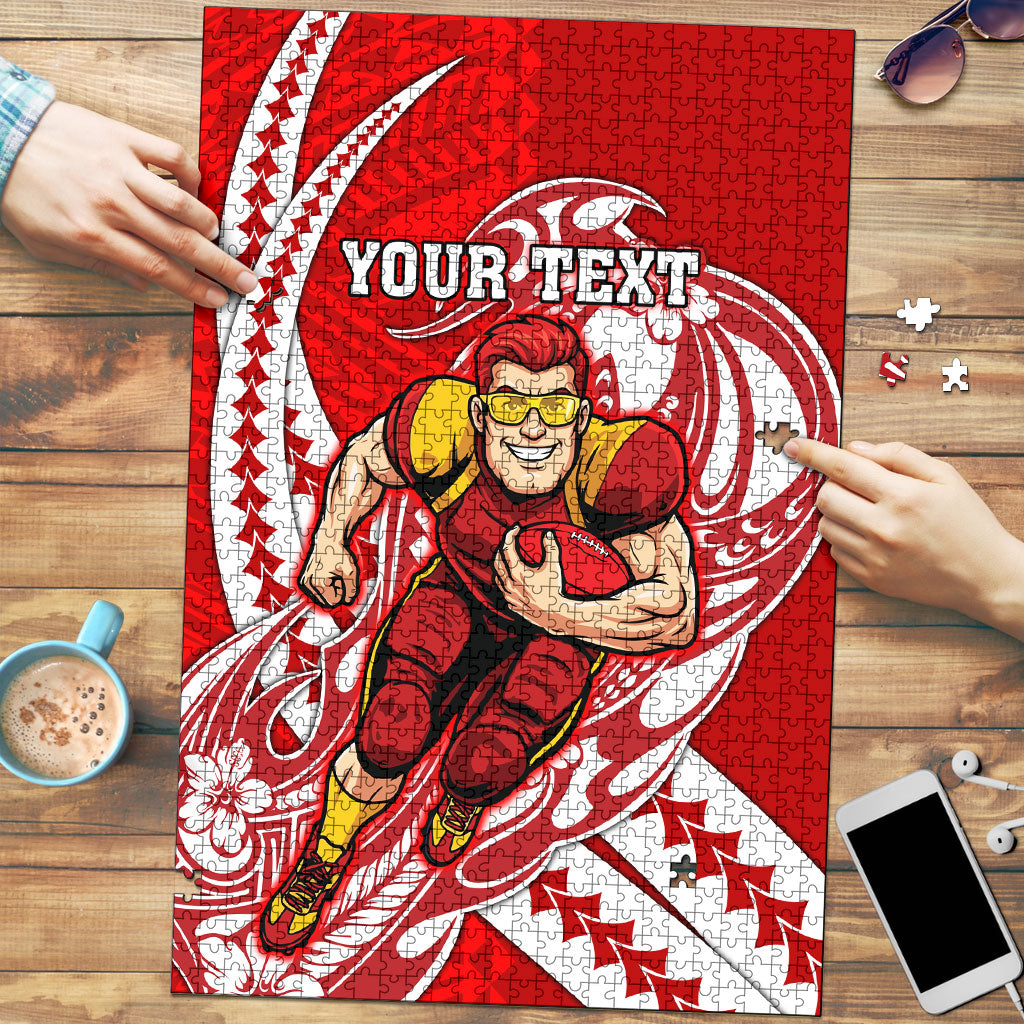 Personalized Gold Coast Suns Puzzle Polynesian Tribal Sun Mascot With Hibiscus Floral Art