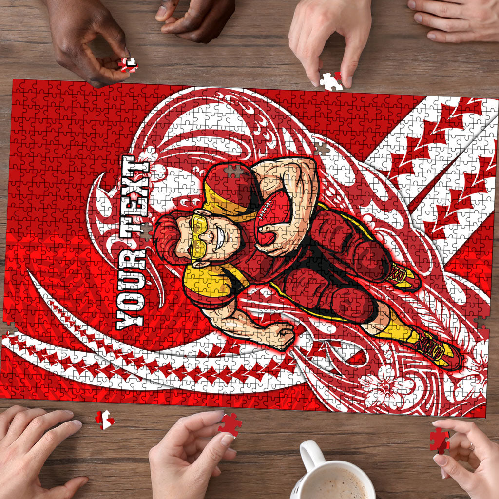 Personalized Gold Coast Suns Puzzle Polynesian Tribal Sun Mascot With Hibiscus Floral Art