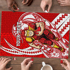 Personalized Gold Coast Suns Puzzle Polynesian Tribal Sun Mascot With Hibiscus Floral Art
