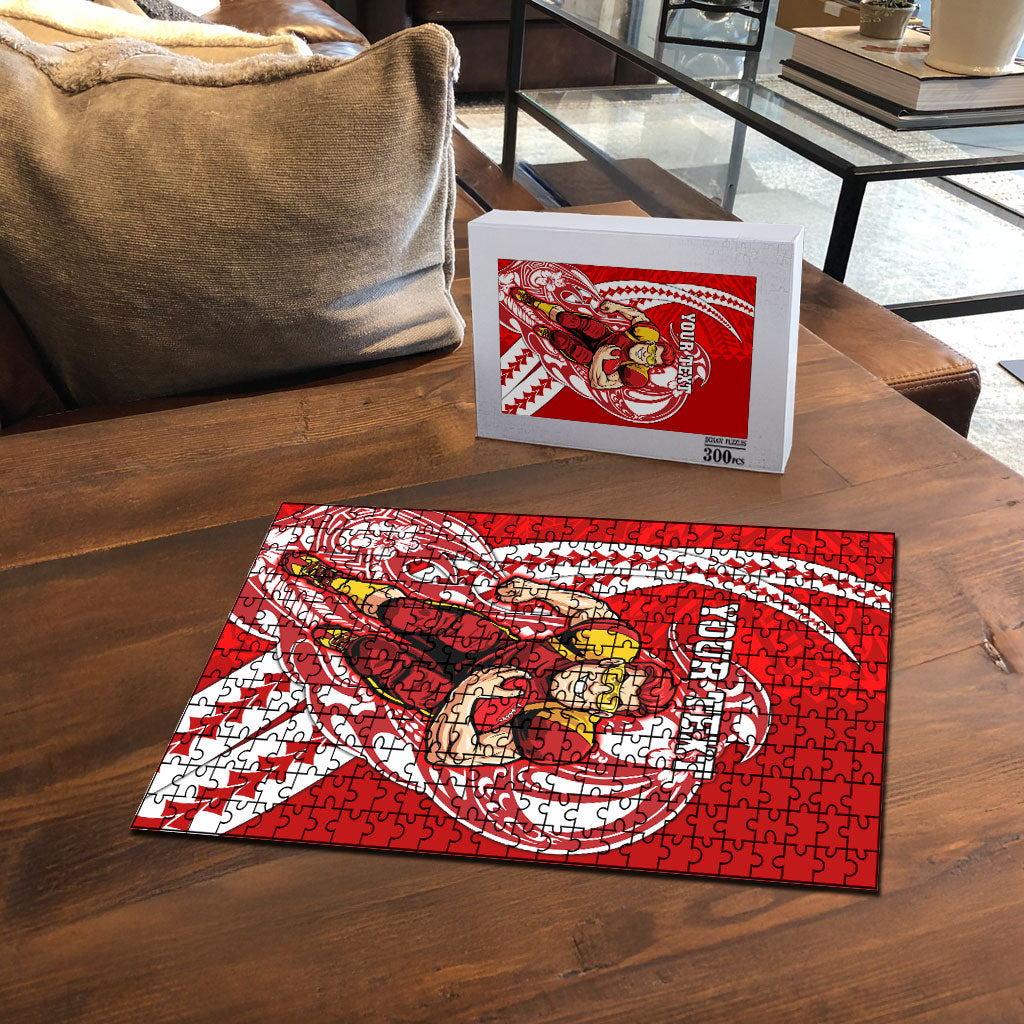 Personalized Gold Coast Suns Puzzle Polynesian Tribal Sun Mascot With Hibiscus Floral Art