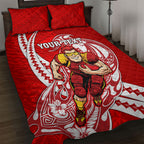Personalized Gold Coast Suns Quilt Bed Set Polynesian Tribal Sun Mascot With Hibiscus Floral Art