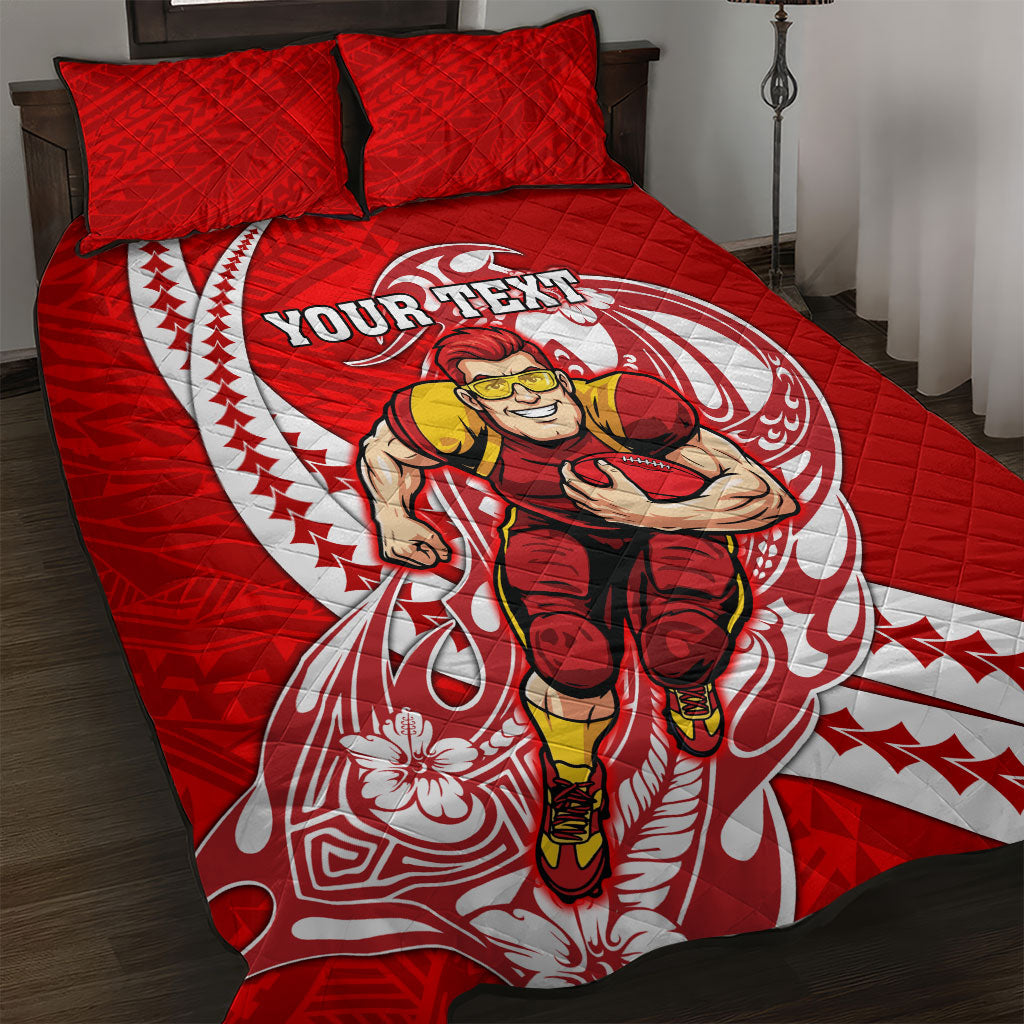 Personalized Gold Coast Suns Quilt Bed Set Polynesian Tribal Sun Mascot With Hibiscus Floral Art