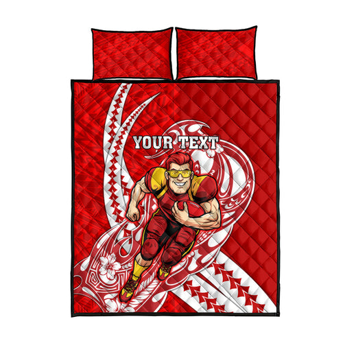 Personalized Gold Coast Suns Quilt Bed Set Polynesian Tribal Sun Mascot With Hibiscus Floral Art