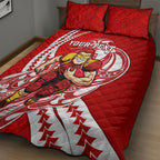 Personalized Gold Coast Suns Quilt Bed Set Polynesian Tribal Sun Mascot With Hibiscus Floral Art