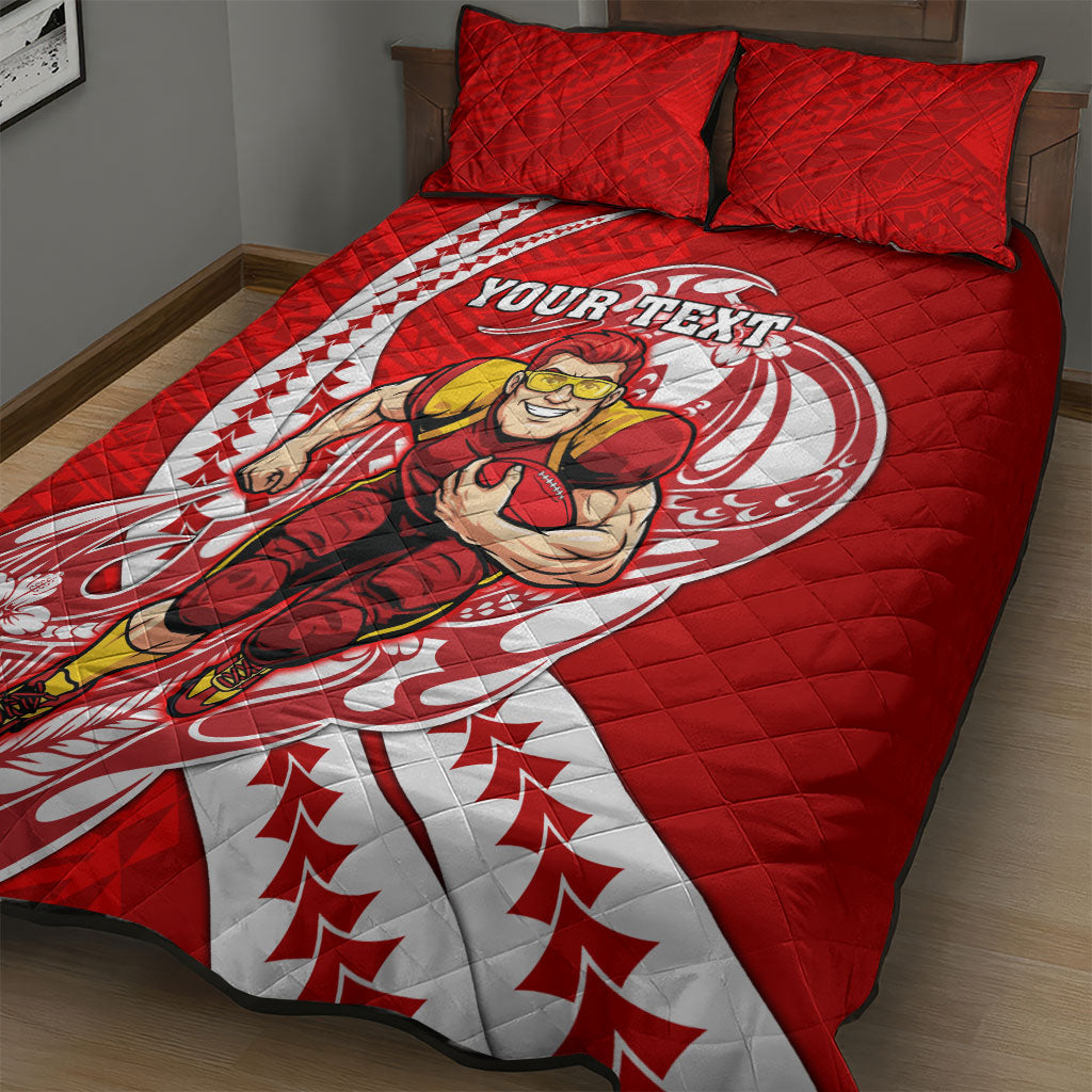 Personalized Gold Coast Suns Quilt Bed Set Polynesian Tribal Sun Mascot With Hibiscus Floral Art